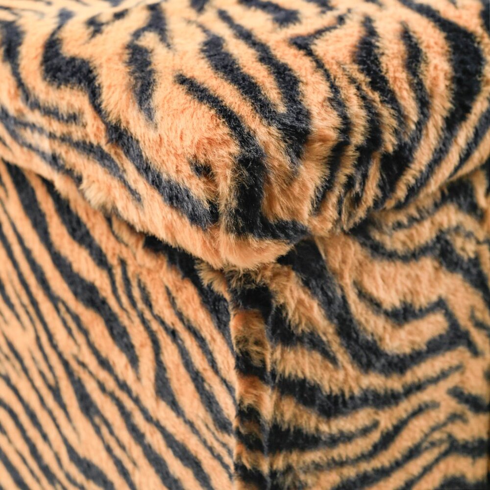 Go-Poufs Knock-Down Rectangular Faux Fur Storage Ottoman | Tiger Tan/White - Picture 3 of 8